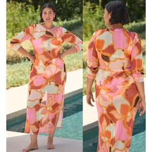 NWT Hutch Niko Floral Semi-Sheer Cover-Up Maxi Dress Pink Women's 2XL Beach Swim